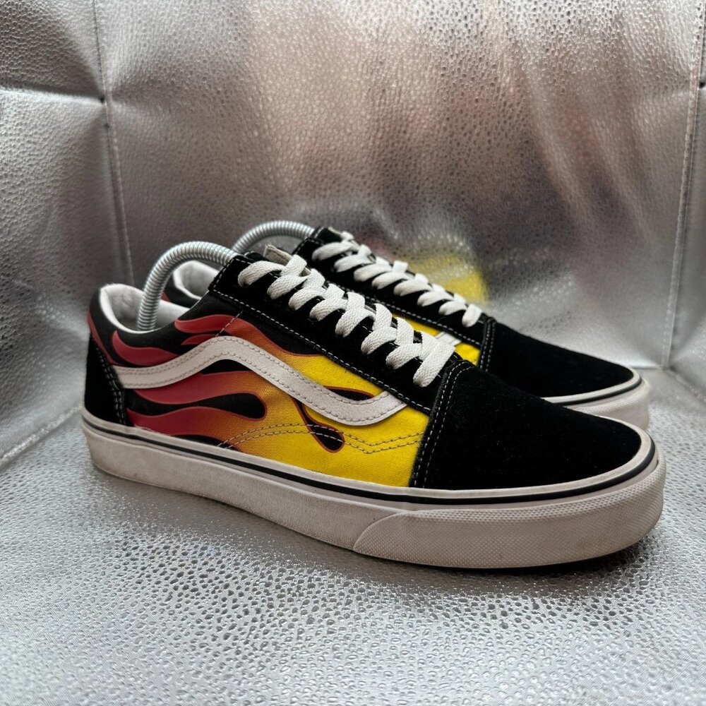 Size M9/W10.5 Vans Old Skool Unisex Black Flames Yellow Skateboard Shoe‎ 500714